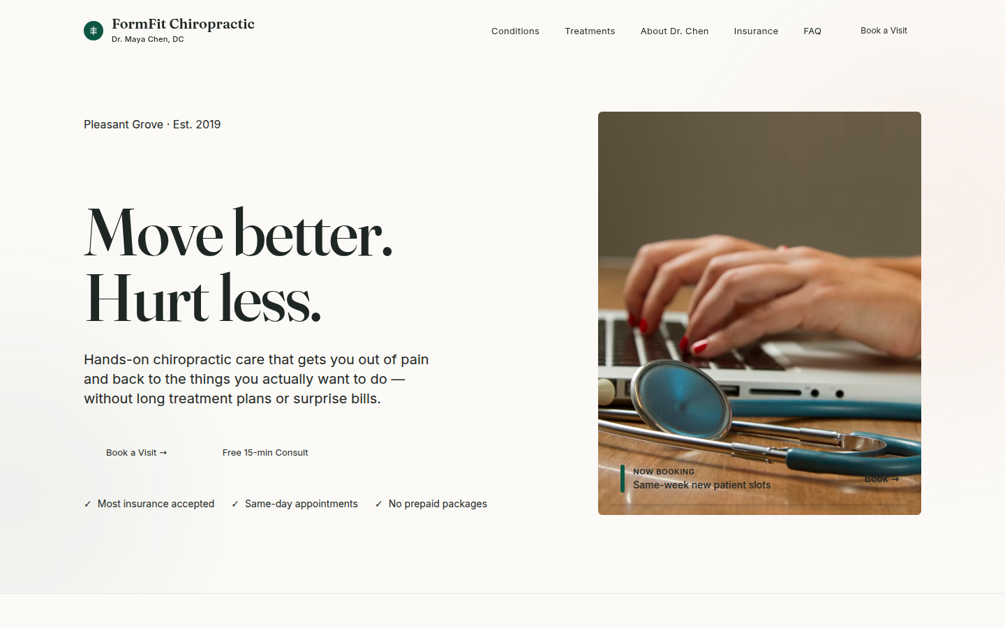 FormFit Chiropractic preview site screenshot